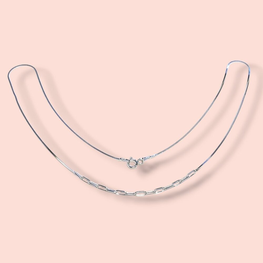 925 Sterling Silver Paperclip Snake Chain Necklace 18in Italy